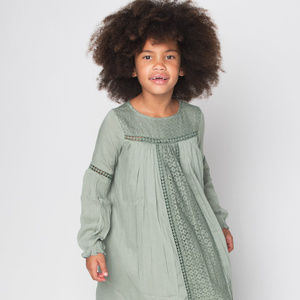 NEW Boho Kids Long Sleeve Sage Lace Detail Dress